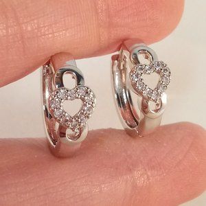 18K Gold Filled Diamond Zircon Hollow Heart Hoop Huggie Earrings 16mm Gift